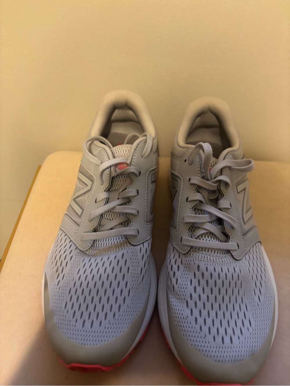 New Balance Light Gray women Sneakers with Coral Accent